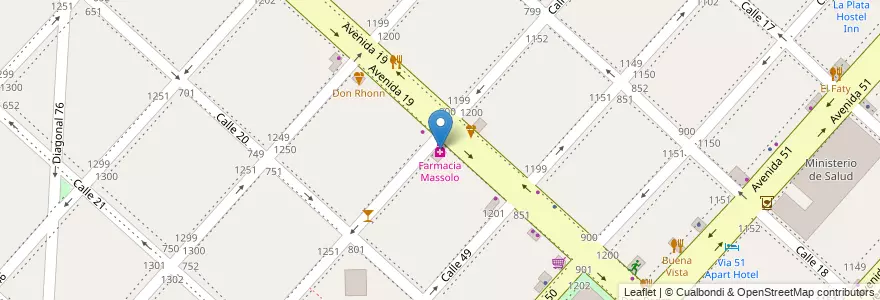 Mapa de ubicacion de Farmacia Massolo, Casco Urbano en 아르헨티나, 부에노스아이레스주, Partido De La Plata, La Plata.