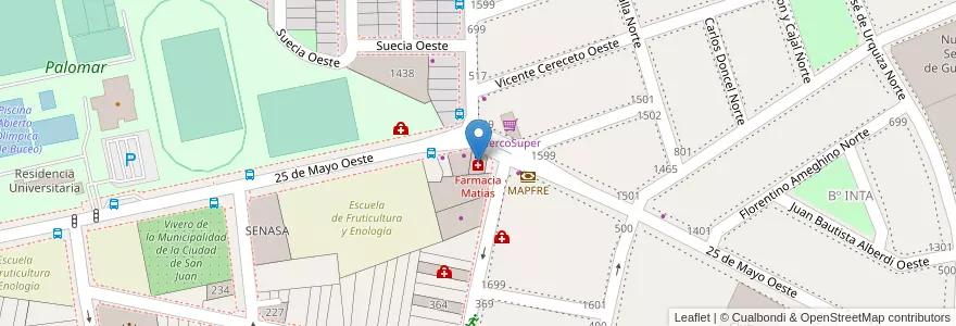 Mapa de ubicacion de Farmacia Matías en Argentinien, San Juan, Chile, Capital.