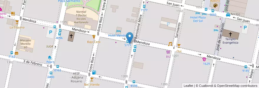 Mapa de ubicacion de Farmacia Mendoza en Аргентина, Санта-Фе, Departamento Rosario, Municipio De Rosario, Росарио.