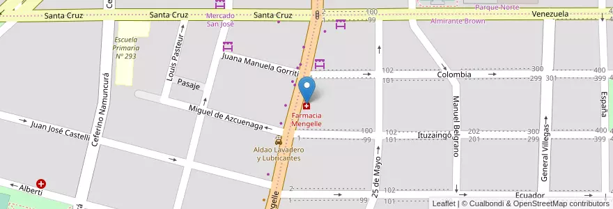 Mapa de ubicacion de Farmacia Mengelle en آرژانتین, شیلی, استان ریو نگرو، آرژانتین, Cipolletti, Departamento General Roca.