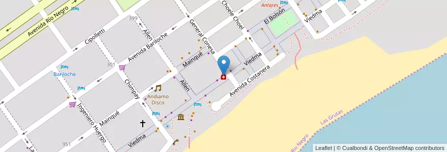 Mapa de ubicacion de Farmacia Michelli en الأرجنتين, ريو نيغرو, Departamento San Antonio, Las Grutas.