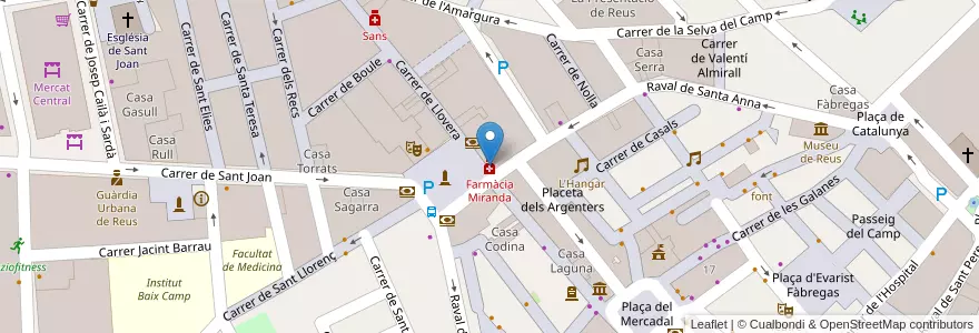 Mapa de ubicacion de Farmàcia Miranda en Spanien, Katalonien, Tarragona, Baix Camp, Reus.