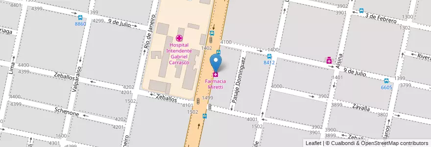 Mapa de ubicacion de Farmacia Miretti en Argentinië, Santa Fe, Departamento Rosario, Municipio De Rosario, Rosario.