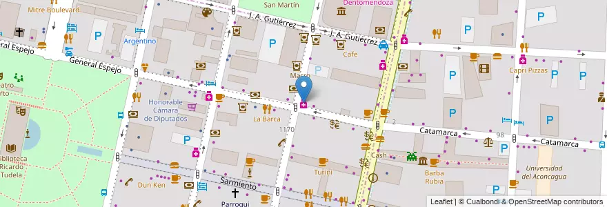Mapa de ubicacion de Farmacia Mitre en 阿根廷, 智利, Mendoza, Departamento Capital, Ciudad De Mendoza.