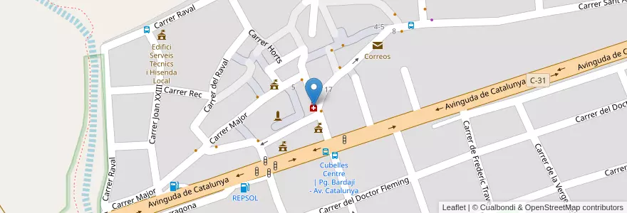 Mapa de ubicacion de Farmàcia Montaner Ferre en 스페인, Catalunya, Barcelona, Garraf, Cubelles.