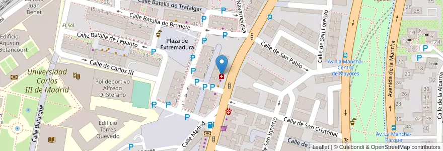 Mapa de ubicacion de Farmacia Montepríncipe en 西班牙, Comunidad De Madrid, Comunidad De Madrid, Área Metropolitana De Madrid Y Corredor Del Henares, Leganés.