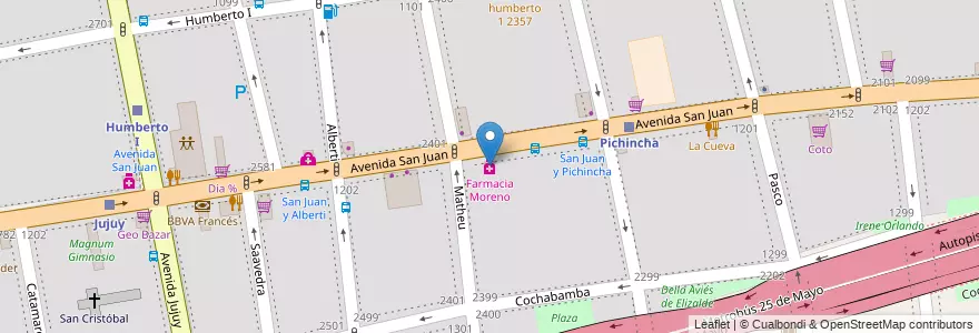 Mapa de ubicacion de Farmacia Moreno, San Cristobal en アルゼンチン, Ciudad Autónoma De Buenos Aires, Comuna 3, ブエノスアイレス.