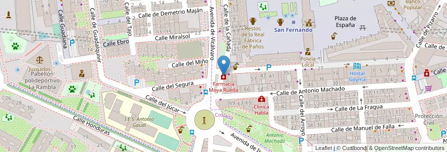 Mapa de ubicacion de Farmacia Moya Rueda en Испания, Мадрид, Мадрид, Área Metropolitana De Madrid Y Corredor Del Henares, San Fernando De Henares, Coslada.