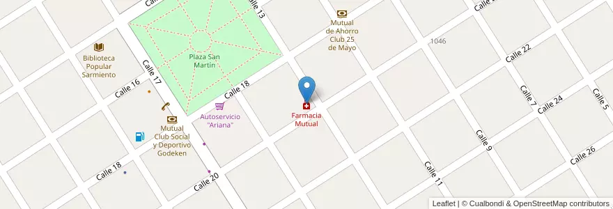 Mapa de ubicacion de Farmacia Mutual en 阿根廷, Santa Fe, Municipio De Gödeken, Departamento Caseros.