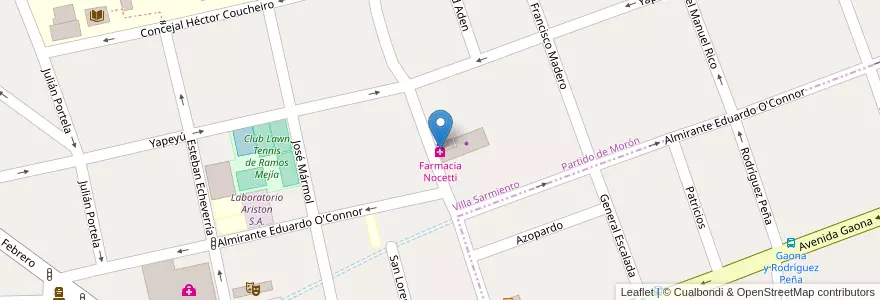 Mapa de ubicacion de Farmacia Nocetti en Argentina, Provincia Di Buenos Aires, Partido De Morón, Villa Sarmiento.