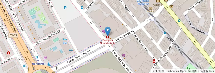 Mapa de ubicacion de Farmacia Nou Mestalla en スペイン, バレンシア州, València / Valencia, Comarca De València, València.