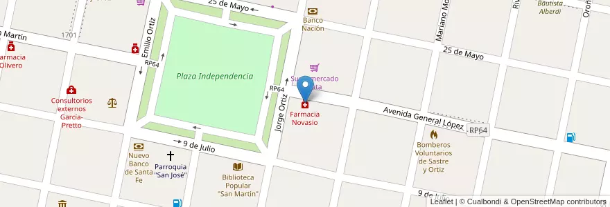 Mapa de ubicacion de Farmacia Novasio en Argentine, Santa Fe, Departamento San Martín, Municipio De Sastre.