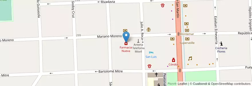Mapa de ubicacion de Farmacia Nueva en الأرجنتين, تشيلي, Mendoza, Departamento Tunuyán, Distrito Ciudad De Tunuyán.