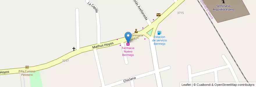 Mapa de ubicacion de Farmacia Nuevo Bermejo en الأرجنتين, تشيلي, Mendoza, Departamento Guaymallén, Distrito El Bermejo.