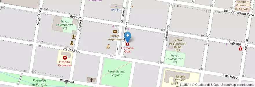 Mapa de ubicacion de Farmacia Obaj en آرژانتین, استان ریو نگرو، آرژانتین, Departamento General Roca, Municipio De Cervantes, Cervantes.