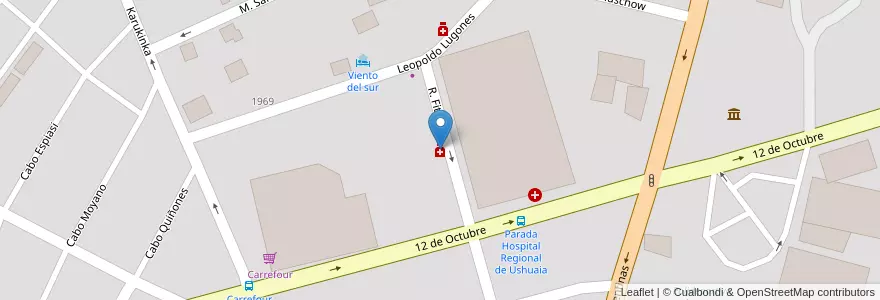 Mapa de ubicacion de Farmacia Obra Social OSPTF en 아르헨티나, Departamento Ushuaia, 칠레, 티에라델푸에고주, Ushuaia.
