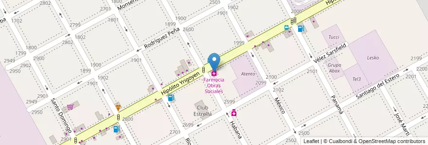 Mapa de ubicacion de Farmacia Obras Sociales en アルゼンチン, ブエノスアイレス州, Partido De San Isidro, Martínez.