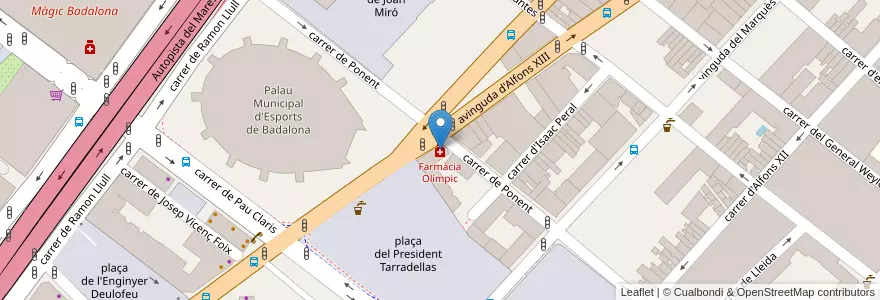Mapa de ubicacion de Farmàcia Olímpic en 西班牙, Catalunya, Barcelona, Barcelonès, Badalona.