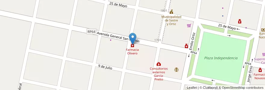 Mapa de ubicacion de Farmacia Olivero en Аргентина, Санта-Фе, Departamento San Martín, Municipio De Sastre.