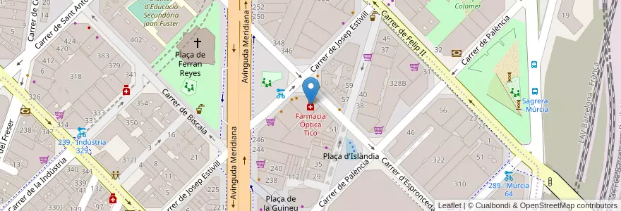 Mapa de ubicacion de Farmacia Óptica Tico en Sepanyol, Catalunya, Barcelona, Barcelonès, Barcelona.