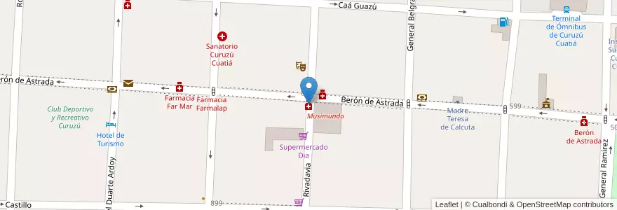 Mapa de ubicacion de Farmacia Ordenavia en Argentinië, Corrientes, Departamento Curuzú Cuatiá, Municipio De Curuzú Cuatiá.