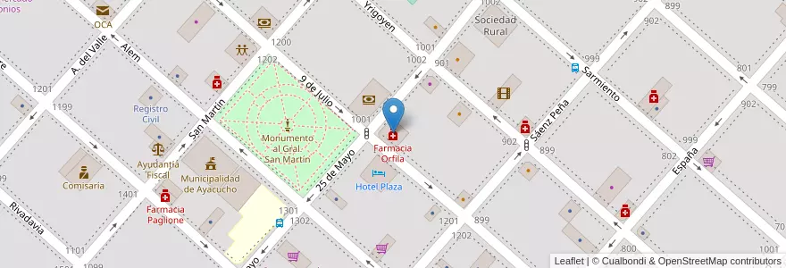 Mapa de ubicacion de Farmacia Orfila en 阿根廷, 布宜诺斯艾利斯省, Partido De Ayacucho, Ayacucho.