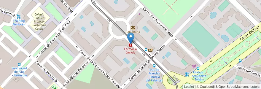 Mapa de ubicacion de Farmacia Orriols en إسبانيا, منطقة بلنسية, فالنسيا, Comarca De València, فالنسيا.