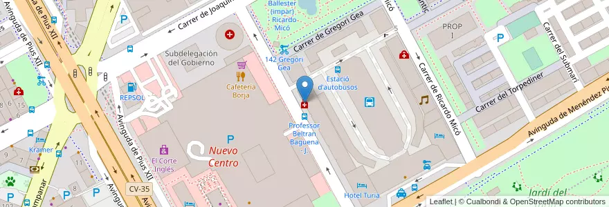 Mapa de ubicacion de Farmacia Ortopedia del Pilar en اسپانیا, Comunitat Valenciana, València / Valencia, Comarca De València, València.
