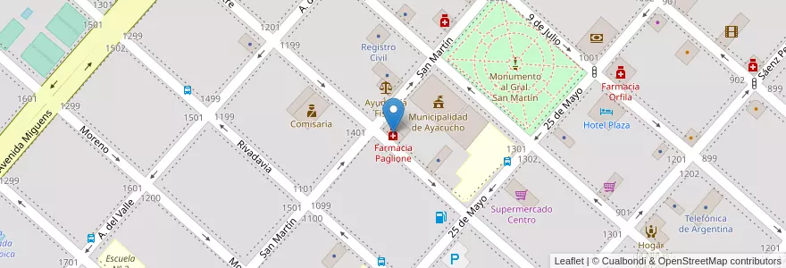Mapa de ubicacion de Farmacia Paglione en آرژانتین, استان بوئنوس آیرس, Partido De Ayacucho, Ayacucho.