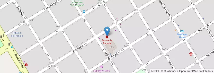 Mapa de ubicacion de Farmacia Parada en الأرجنتين, بوينس آيرس, Partido De Zárate.