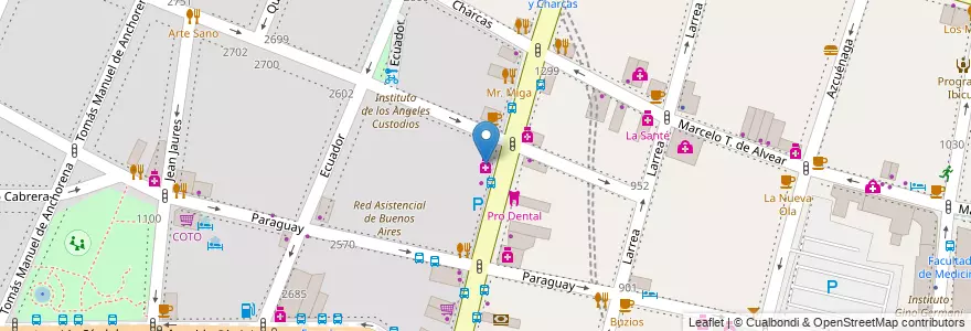 Mapa de ubicacion de Farmacia Paraguay, Recoleta en 아르헨티나, Ciudad Autónoma De Buenos Aires, Comuna 2, 부에노스아이레스.