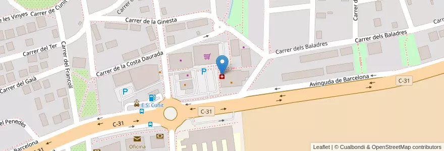 Mapa de ubicacion de Farmacia Parc Central en 西班牙, Catalunya, Tarragona, Baix Penedès, Cunit.