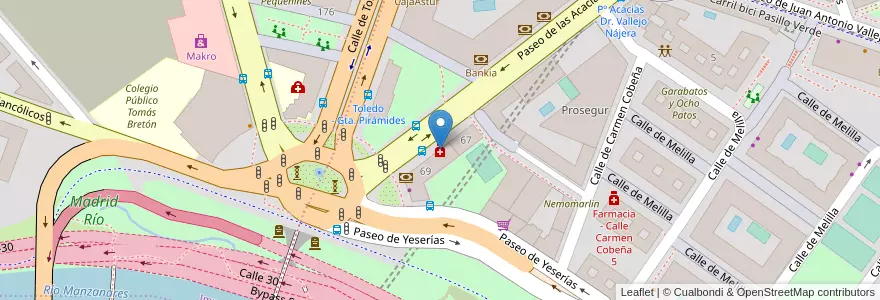 Mapa de ubicacion de Farmacia - Paseo Acacias 69 en Sepanyol, Comunidad De Madrid, Comunidad De Madrid, Área Metropolitana De Madrid Y Corredor Del Henares, Madrid.
