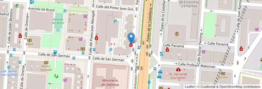 Mapa de ubicacion de Farmacia - Paseo Castellana 113 en España, Comunidad De Madrid, Comunidad De Madrid, Área Metropolitana De Madrid Y Corredor Del Henares, Madrid.