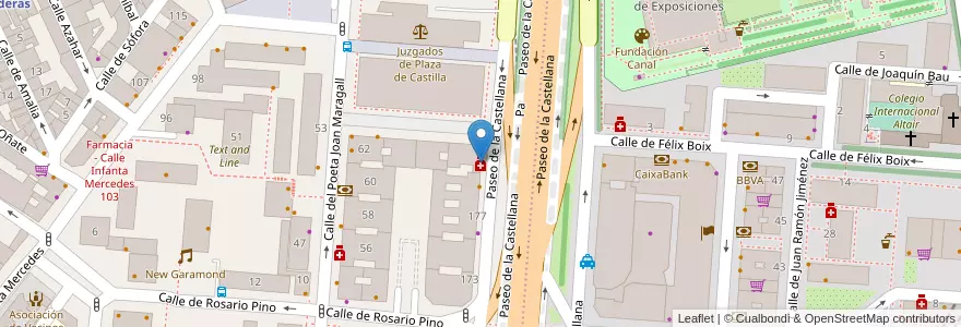 Mapa de ubicacion de Farmacia - Paseo Castellana 181 en スペイン, マドリード州, Comunidad De Madrid, Área Metropolitana De Madrid Y Corredor Del Henares, Madrid.
