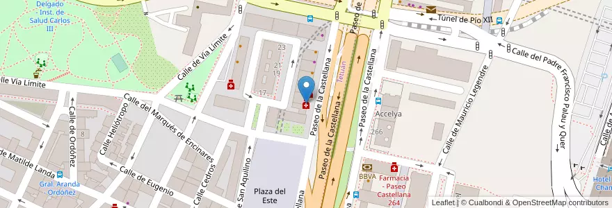 Mapa de ubicacion de Farmacia - Paseo Castellana 245 en España, Comunidad De Madrid, Comunidad De Madrid, Área Metropolitana De Madrid Y Corredor Del Henares, Madrid.