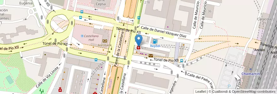 Mapa de ubicacion de Farmacia - Paseo Castellana 274 en Sepanyol, Comunidad De Madrid, Comunidad De Madrid, Área Metropolitana De Madrid Y Corredor Del Henares, Madrid.