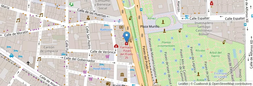 Mapa de ubicacion de Farmacia - Paseo del Prado 26 en إسبانيا, منطقة مدريد, منطقة مدريد, Área Metropolitana De Madrid Y Corredor Del Henares, مدريد.