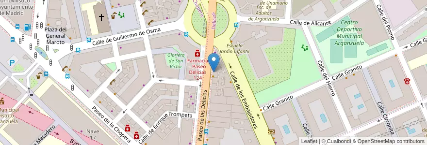 Mapa de ubicacion de Farmacia - Paseo Delicias 115 en إسبانيا, منطقة مدريد, منطقة مدريد, Área Metropolitana De Madrid Y Corredor Del Henares, مدريد.