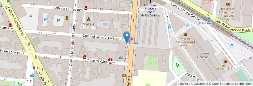 Mapa de ubicacion de Farmacia - Paseo Delicias 72 en Spanje, Comunidad De Madrid, Comunidad De Madrid, Área Metropolitana De Madrid Y Corredor Del Henares, Madrid.