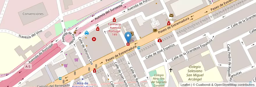 Mapa de ubicacion de Farmacia - Paseo Extremadura 136 en إسبانيا, منطقة مدريد, منطقة مدريد, Área Metropolitana De Madrid Y Corredor Del Henares, مدريد.