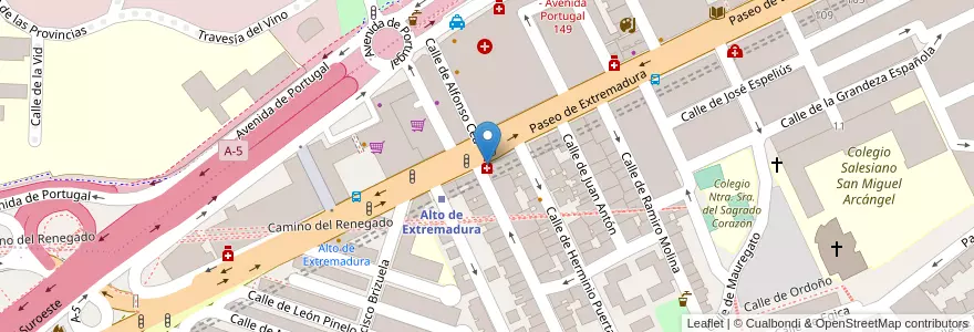 Mapa de ubicacion de Farmacia - Paseo Extremadura 139 en إسبانيا, منطقة مدريد, منطقة مدريد, Área Metropolitana De Madrid Y Corredor Del Henares, مدريد.