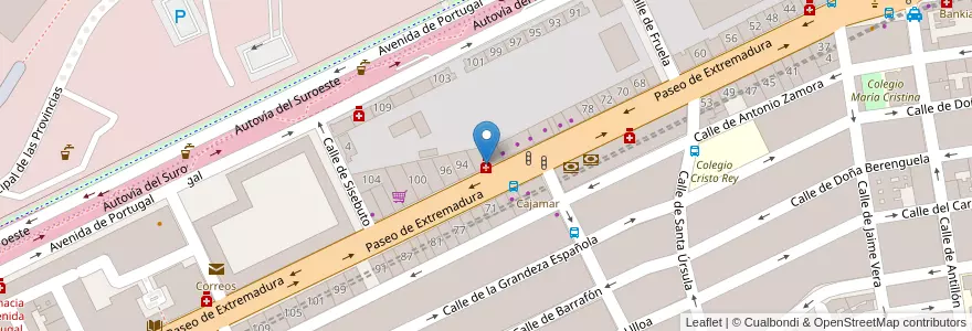 Mapa de ubicacion de Farmacia - Paseo Extremadura 92 en 스페인, Comunidad De Madrid, Comunidad De Madrid, Área Metropolitana De Madrid Y Corredor Del Henares, 마드리드.