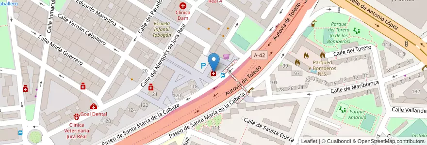 Mapa de ubicacion de Farmacia - Paseo Santa María de La Cabeza 116 en إسبانيا, منطقة مدريد, منطقة مدريد, Área Metropolitana De Madrid Y Corredor Del Henares, مدريد.