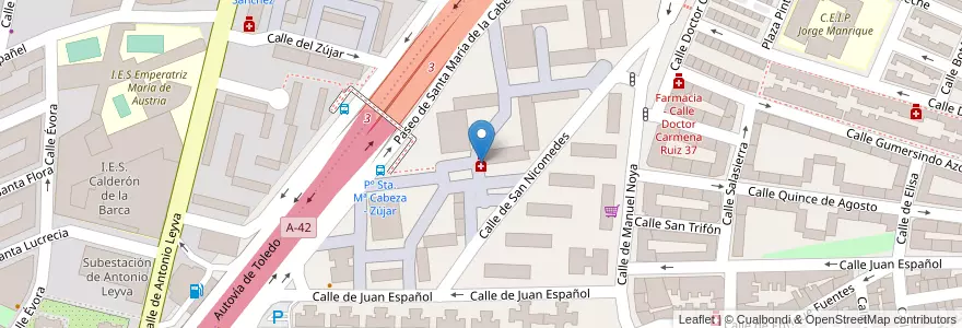 Mapa de ubicacion de Farmacia - Paseo Santa María de La Cabeza 167 en إسبانيا, منطقة مدريد, منطقة مدريد, Área Metropolitana De Madrid Y Corredor Del Henares, مدريد.