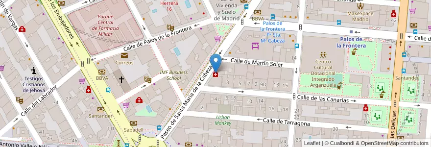 Mapa de ubicacion de Farmacia - Paseo Santa María de La Cabeza 47 en إسبانيا, منطقة مدريد, منطقة مدريد, Área Metropolitana De Madrid Y Corredor Del Henares, مدريد.