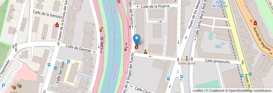 Mapa de ubicacion de Farmacia - Paseo Virgen del Puerto 49 en اسپانیا, بخش خودمختار مادرید, بخش خودمختار مادرید, Área Metropolitana De Madrid Y Corredor Del Henares, مادرید.