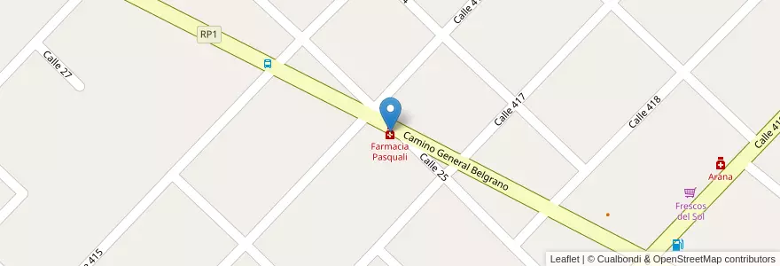 Mapa de ubicacion de Farmacia Pasquali en 阿根廷, 布宜诺斯艾利斯省, Partido De La Plata, Villa Elisa.