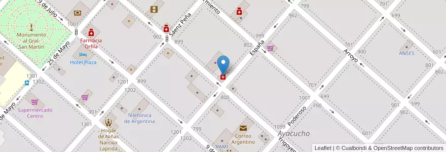 Mapa de ubicacion de Farmacia Pasteur en アルゼンチン, ブエノスアイレス州, Partido De Ayacucho, Ayacucho.