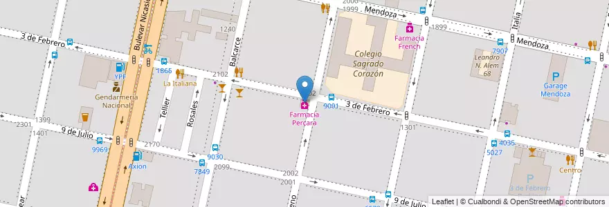 Mapa de ubicacion de Farmacia Percara en 아르헨티나, Santa Fe, Departamento Rosario, Municipio De Rosario, 로사리오.